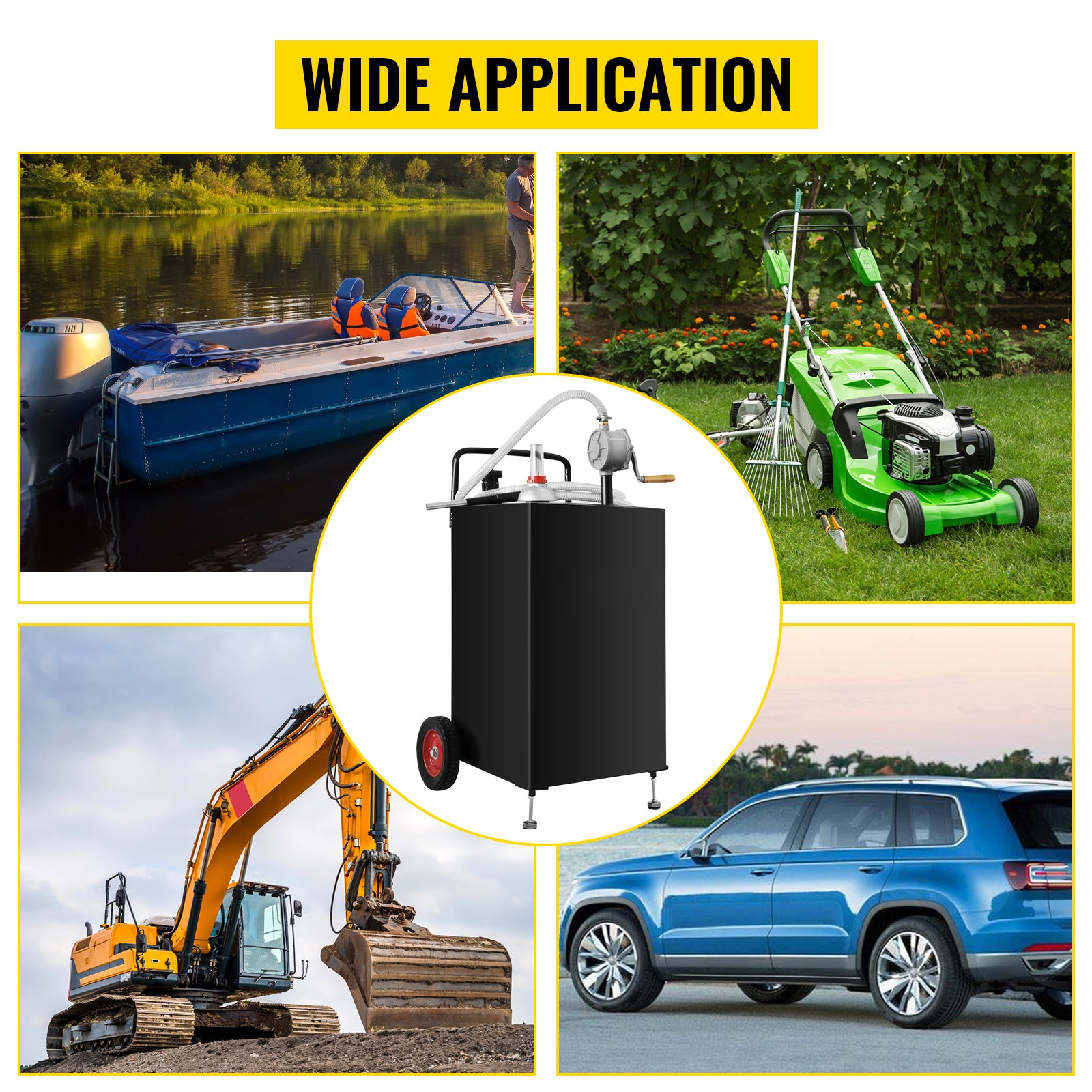 30 Gallon Gas Caddy, Fuel Storage Tank with Wheels, Portable Fuel Caddy with Manuel Transfer Pump, Gasoline Diesel Fuel Container for Cars, Lawn Mowers, ATVs, Boats, More, Black