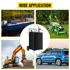 30 Gallon Gas Caddy, Fuel Storage Tank with Wheels, Portable Fuel Caddy with Manuel Transfer Pump, Gasoline Diesel Fuel Container for Cars, Lawn Mowers, ATVs, Boats, More, Black