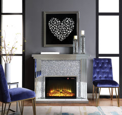 Noralie Mirrored & Faux Diamonds Fireplace (Battery not Included)