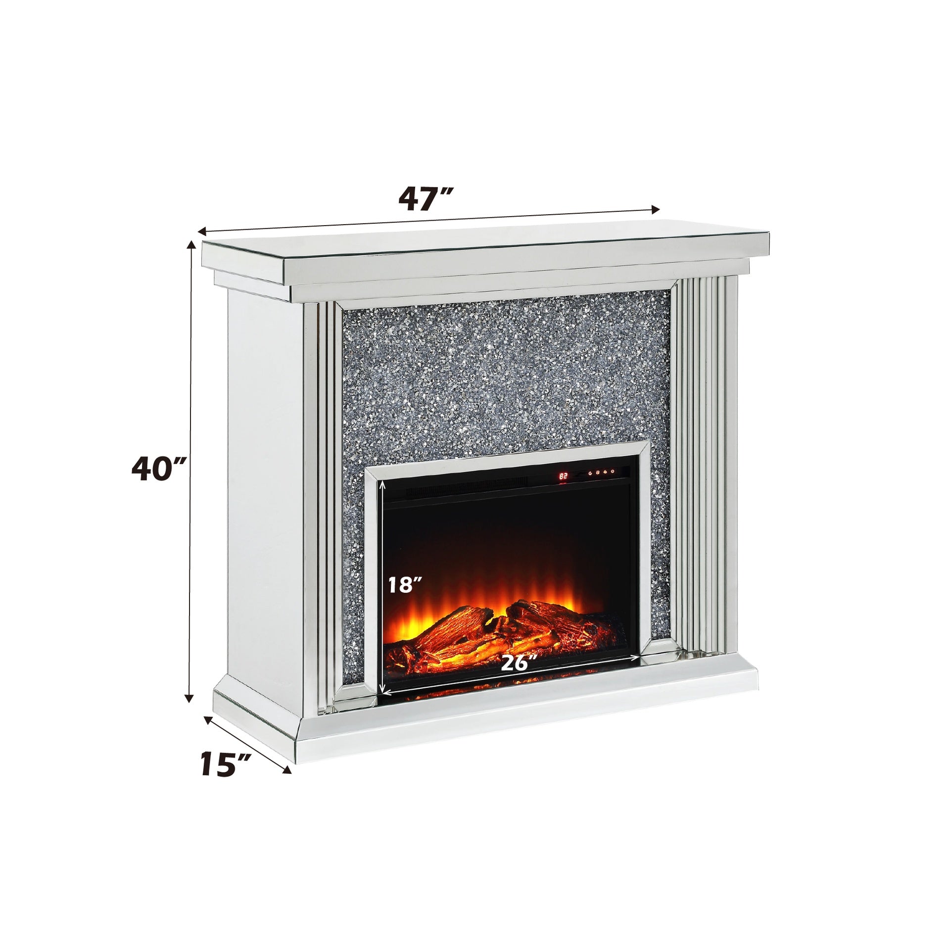 Noralie Mirrored & Faux Diamonds Fireplace (Battery not Included)