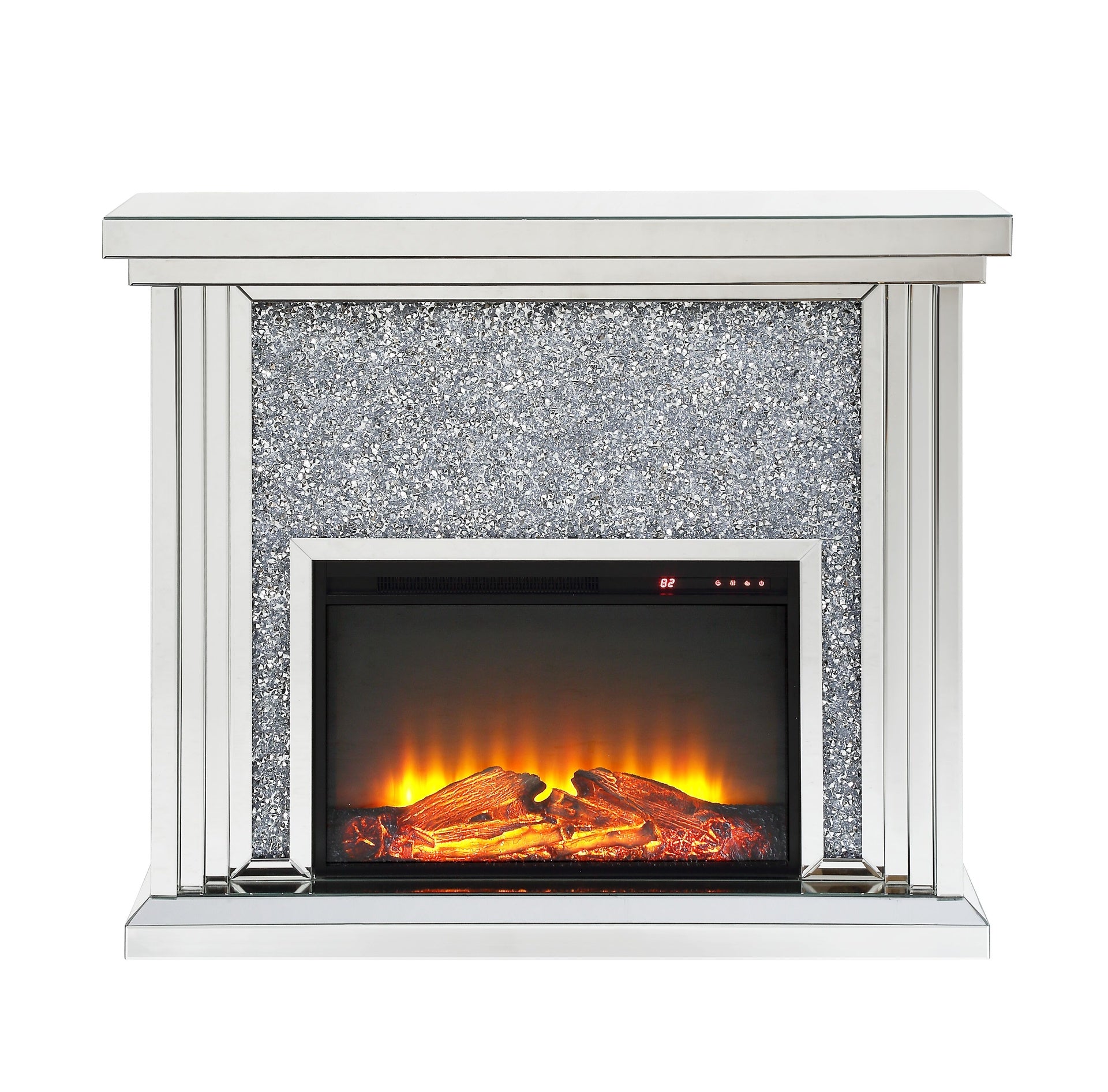 Noralie Mirrored & Faux Diamonds Fireplace (Battery not Included)