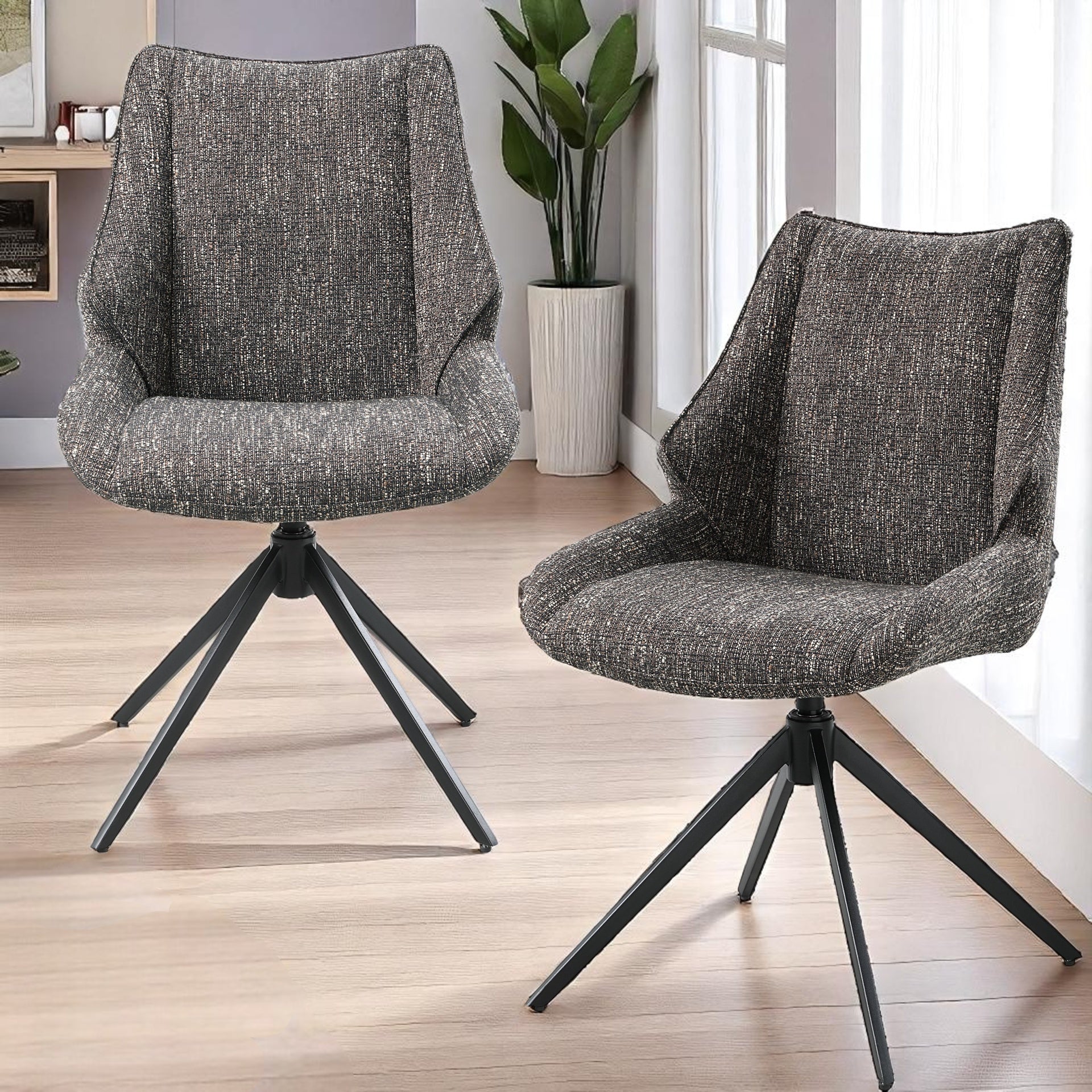 Malika Brown Gray Chenille Side Chair w/Swivel (Set of 2)