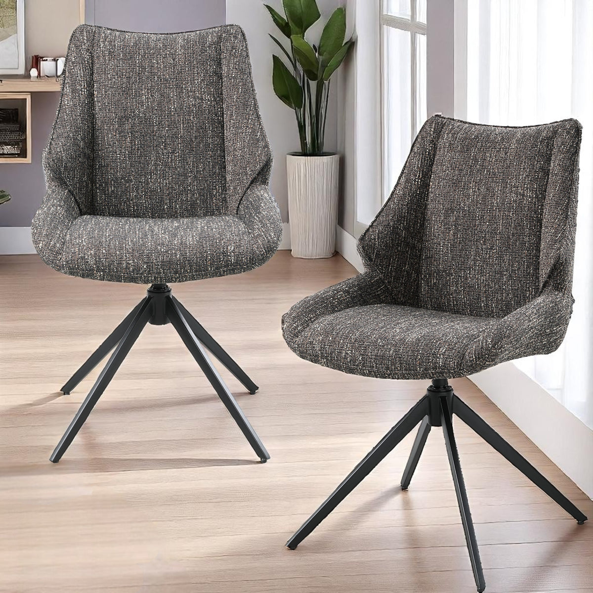 Malika Brown Gray Chenille Side Chair w/Swivel (Set of 2)
