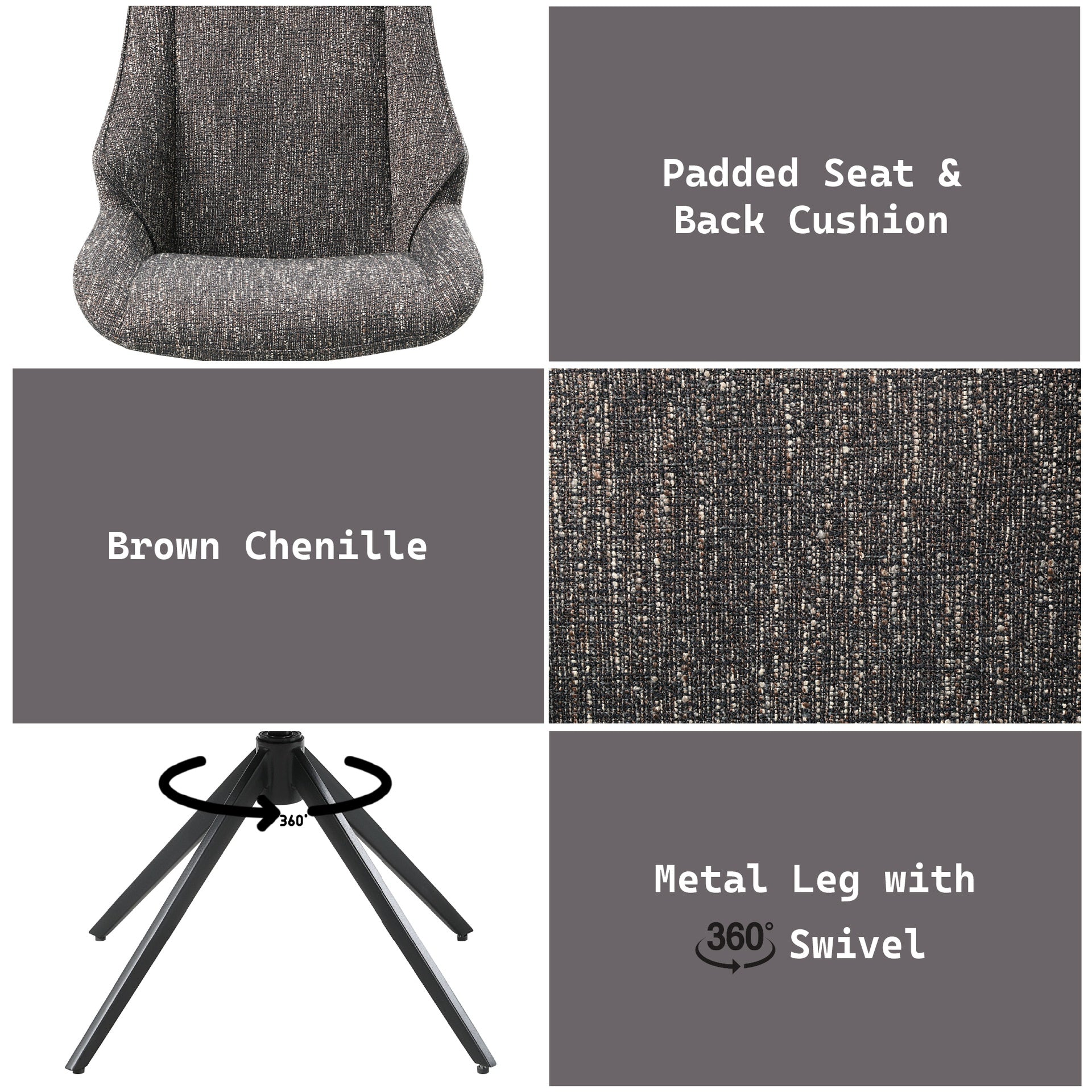 Malika Brown Gray Chenille Side Chair w/Swivel (Set of 2)