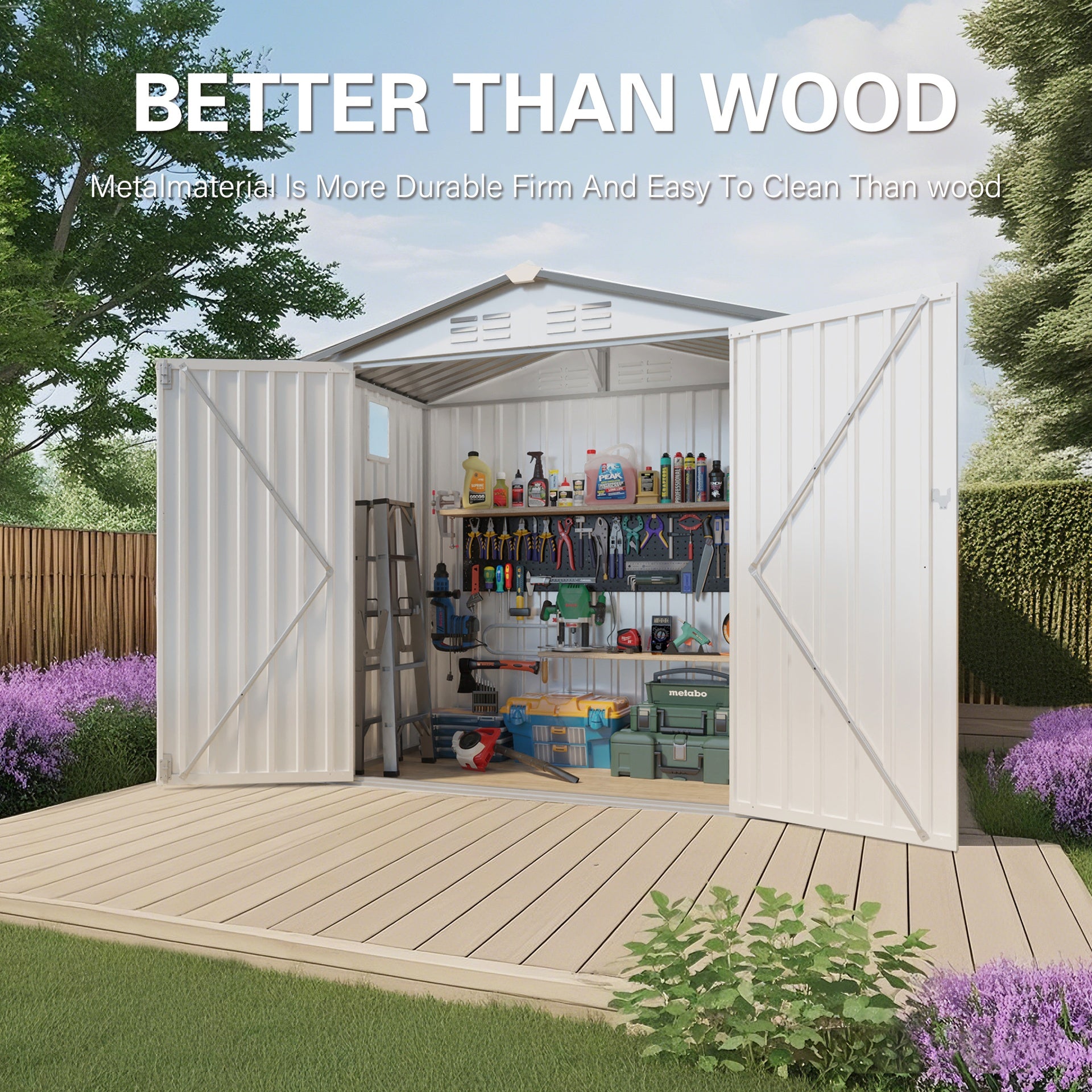 6X3.6FT Metal Storage Shed,Tool Shed with Peaked Roof Waterproof with Clear Window and Lockable Door Compact Tool Shed for Garden, Backyard,Patio,Sundries and Bike Storage, White