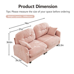 Loveseat Cloud Sectional Couches Chenille Fabric,Tufted Cushion Backrest Design, Ergonomic Design,High-Density Foam Easy Install Elegant Armrests High Quality Wooden Base,Fits Living Rooms,Pink