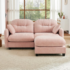 Cloud Sectional L-Shaped Couch With Ottoman,Soft Chenille Fabric,Tufted Cushion Backrest Design High-Density Foam,Fits Bedrooms Living Rooms Reading Nooks,Pink