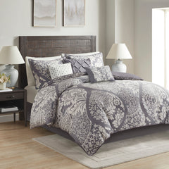 7 Piece Cotton Printed Comforter Set Grey King