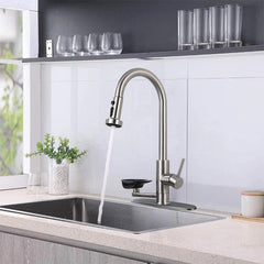 3-in-1 Kitchen Faucet with Press-Type Glass Rinser, High-Arc Pull-Down Sprayer Faucet, 3 Function Spray Mode, Brushed Nickel Finish, for Modern Kitchen Sink