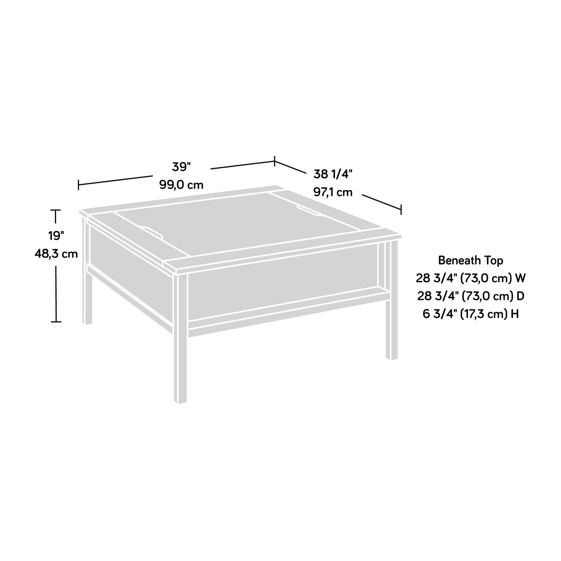 Coffee Table with Chess Game Surface, White finish