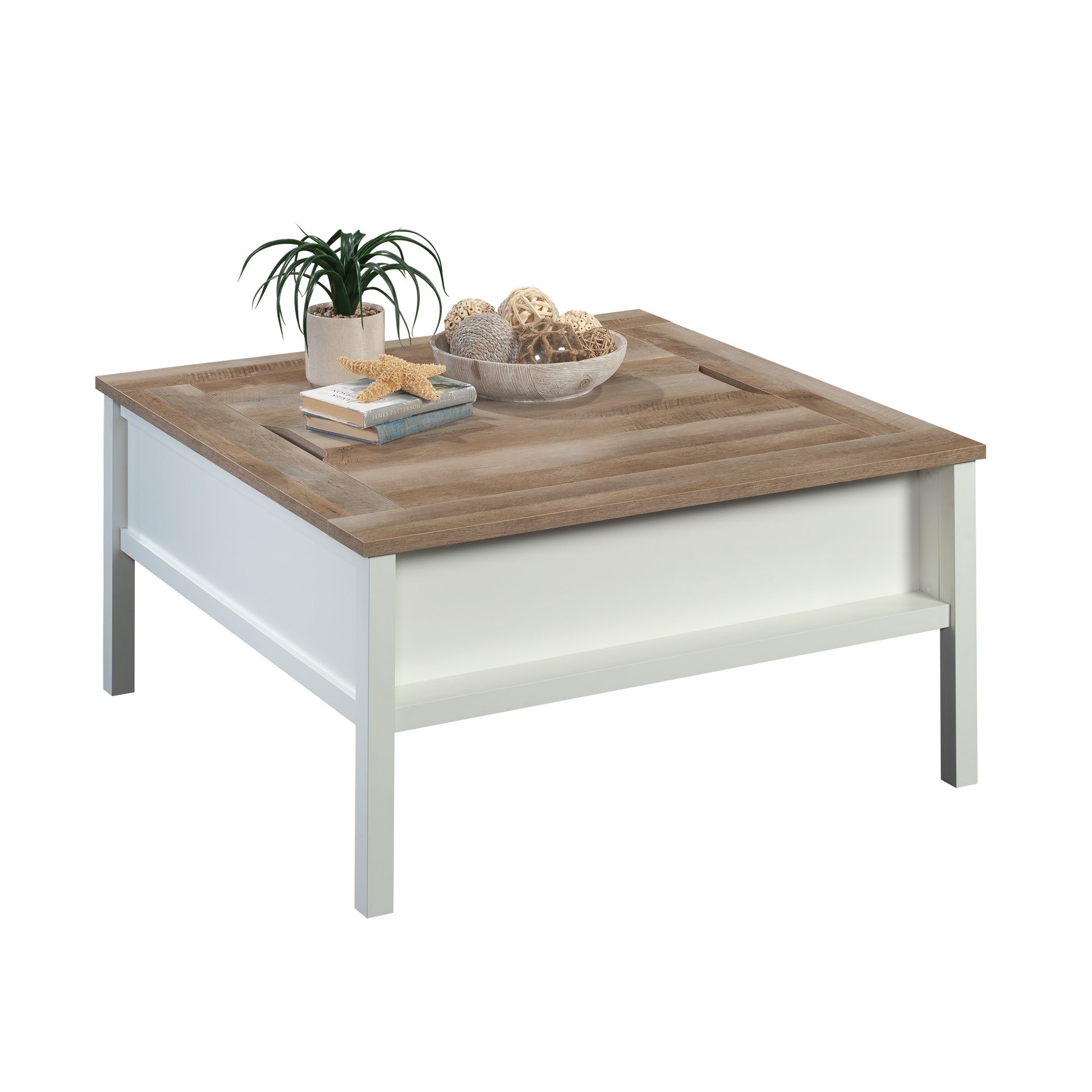 Coffee Table with Chess Game Surface, White finish