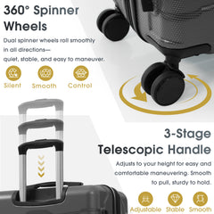 24 Inch Hardshell ABS Checked Luggage, Durable Expandable Travel Suitcase with Spinner Wheels, TSA Lock