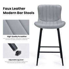 Counter Stools Set of 2, Faux Leather Kitchen & Dining Room Chairs for Dining Room, Counter Height Bar Stools,Mid Century Modern Dining Table Chairs with Metal Legs, Gray