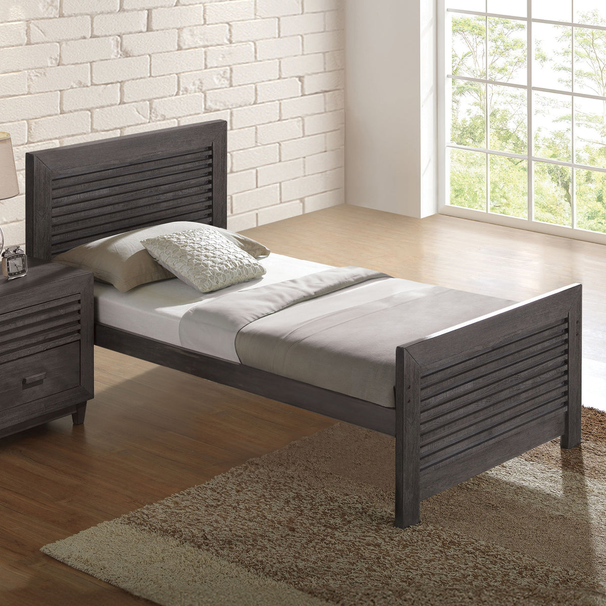 Transitional Style 1pc Twin Size Bed Panel Headboard Slat Design Charcoal Brown Finish Bedroom Furniture