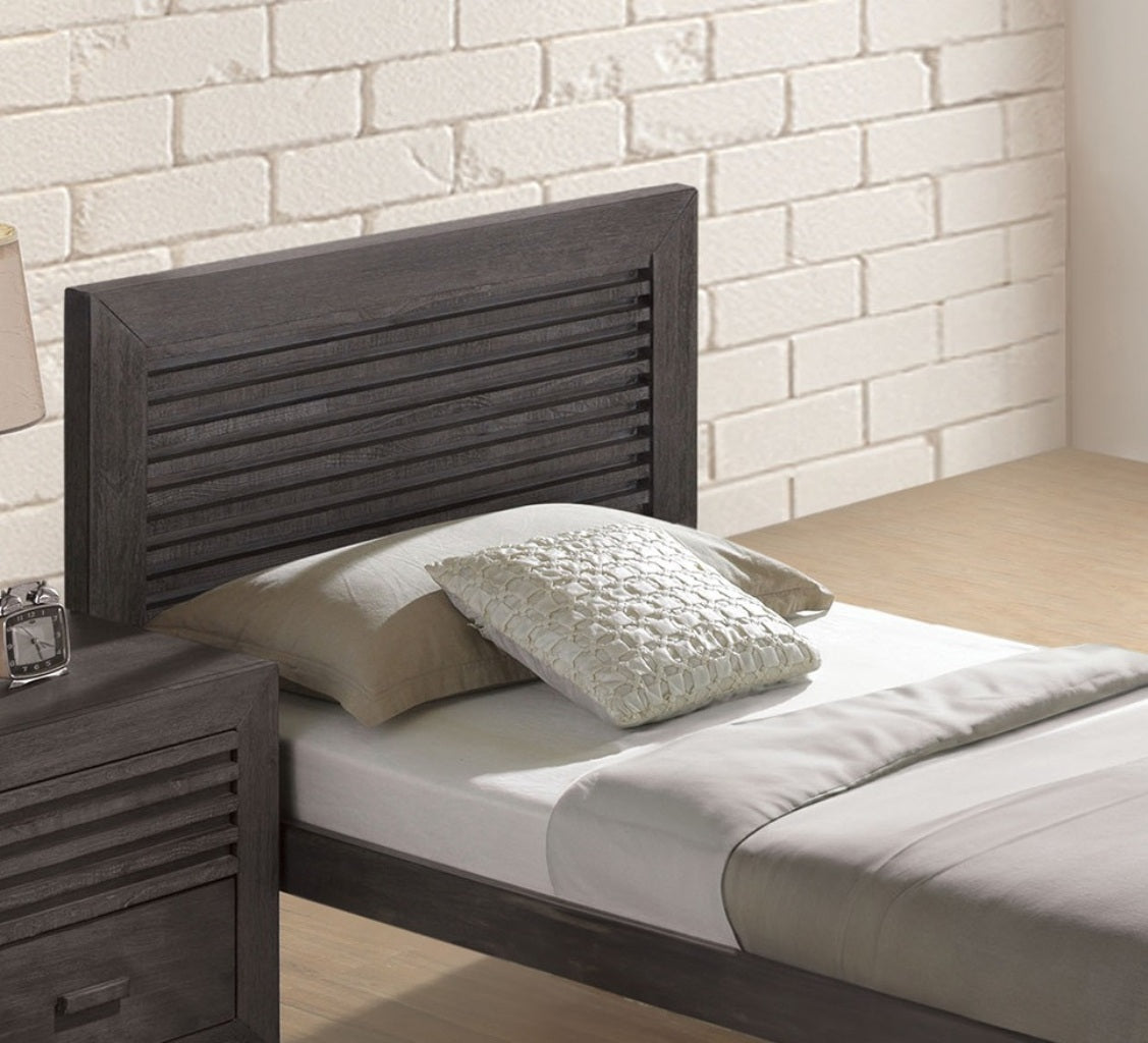 Transitional Style 1pc Twin Size Bed Panel Headboard Slat Design Charcoal Brown Finish Bedroom Furniture