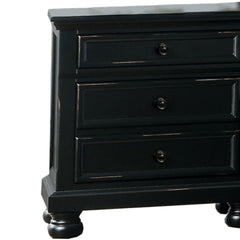 Transitional Style Two Drawer Wooden Night Stand with Round Bun Legs, Black
