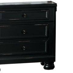 Transitional Style Two Drawer Wooden Night Stand with Round Bun Legs, Black