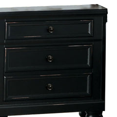 Transitional Style Two Drawer Wooden Night Stand with Round Bun Legs, Black