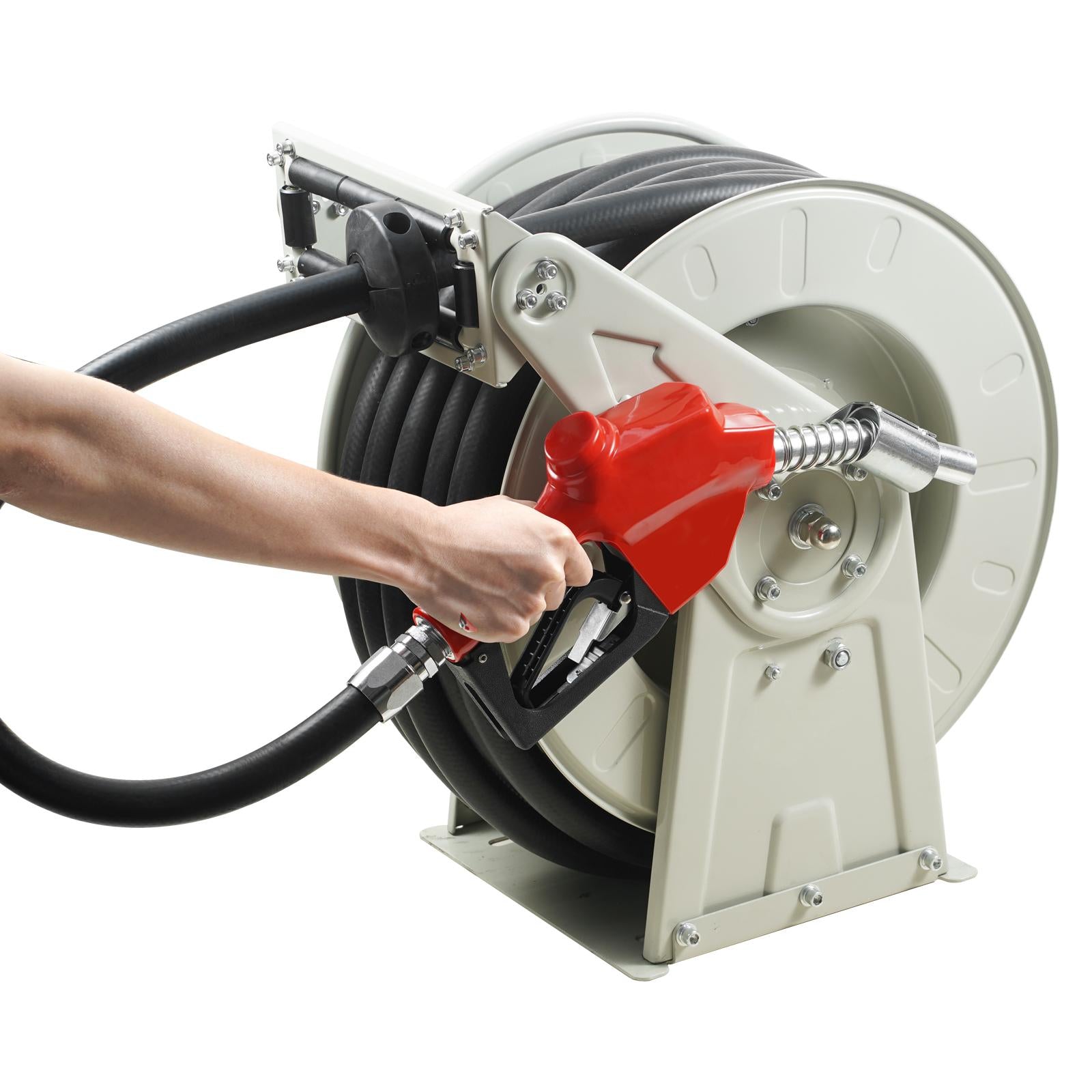 Fuel Hose Reel, 3/4" x 66', Extra Long Retractable Diesel Hose Reel, Heavy-Duty Carbon Steel Construction with Automatic Fuel Nozzle, NBR Rubber Hose for Aircraft Ship Vehicle Tank Truck, 300PSI