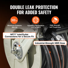 Fuel Hose Reel, 3/4" x 66', Extra Long Retractable Diesel Hose Reel, Heavy-Duty Carbon Steel Construction with Automatic Fuel Nozzle, NBR Rubber Hose for Aircraft Ship Vehicle Tank Truck, 300PSI