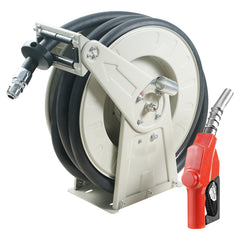 Fuel Hose Reel, 3/4" x 66', Extra Long Retractable Diesel Hose Reel, Heavy-Duty Carbon Steel Construction with Automatic Fuel Nozzle, NBR Rubber Hose for Aircraft Ship Vehicle Tank Truck, 300PSI
