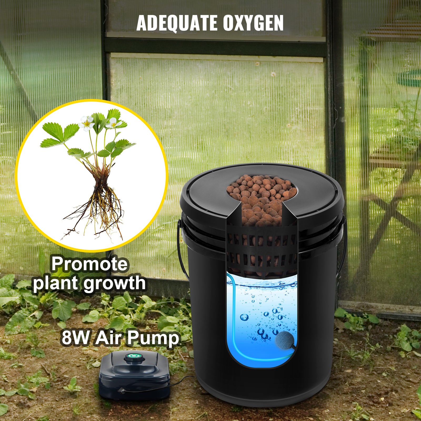 DWC Hydroponic System, 5 Gallon 5 Buckets, Deep Water Culture Growing Bucket, Hydroponics Grow Kit with Pump, Air Stone and Connected Reservoir, for Indoor/Outdoor Leafy Vegetables