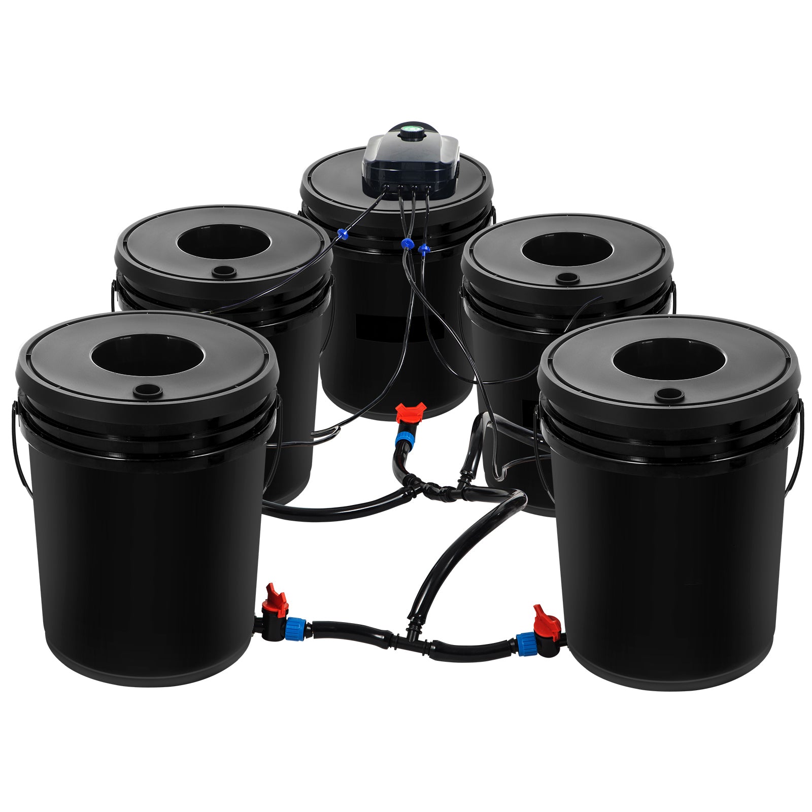 DWC Hydroponic System, 5 Gallon 5 Buckets, Deep Water Culture Growing Bucket, Hydroponics Grow Kit with Pump, Air Stone and Connected Reservoir, for Indoor/Outdoor Leafy Vegetables