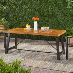 Outdoor Acacia Wood Metal Base Dining Table, Teak