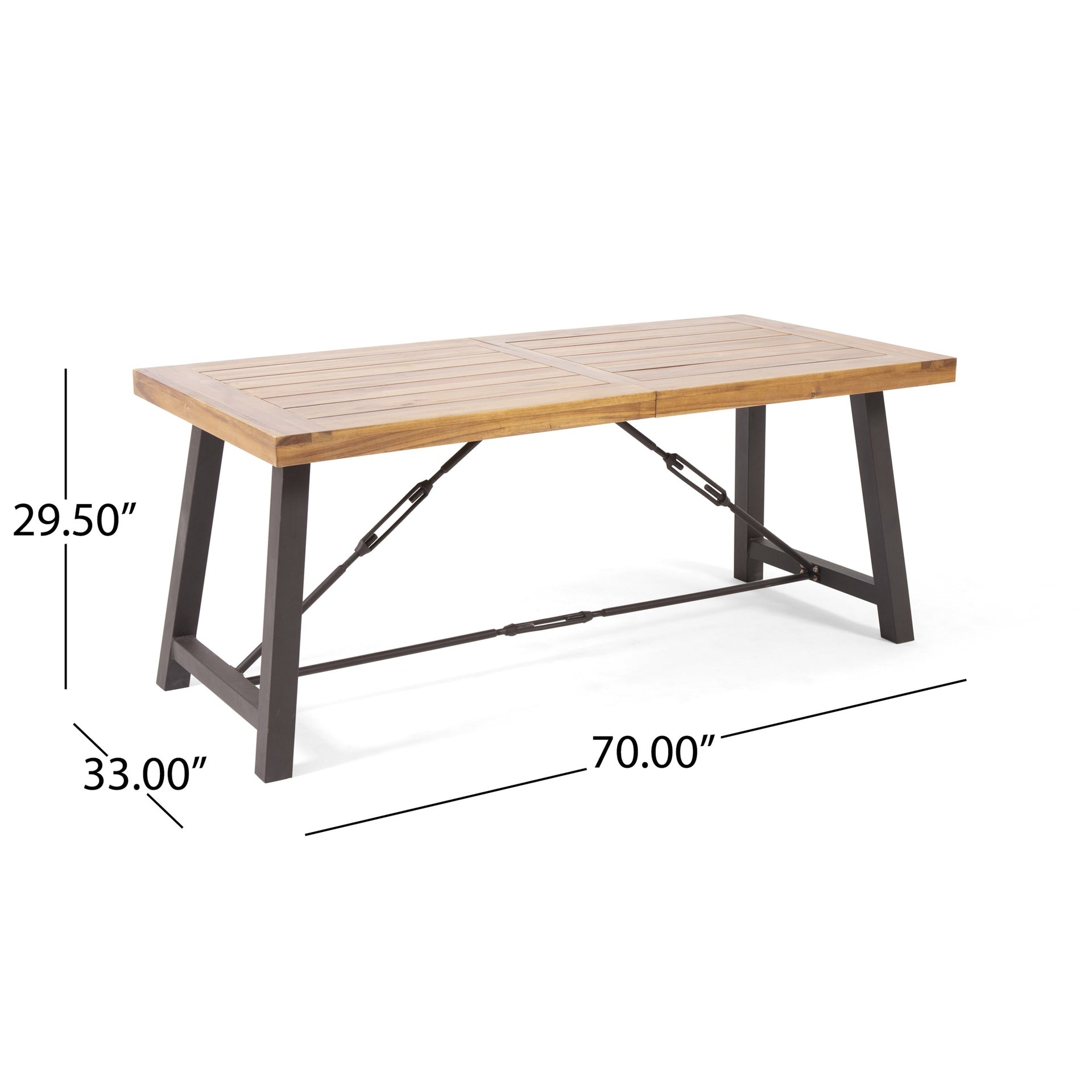 Outdoor Acacia Wood Metal Base Dining Table, Teak