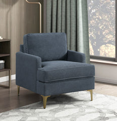Modern Comfort Accent Chair 1pc Gray Chenille Upholstery Gold Finish Metal Legs Living Room Furniture Durable Plywood