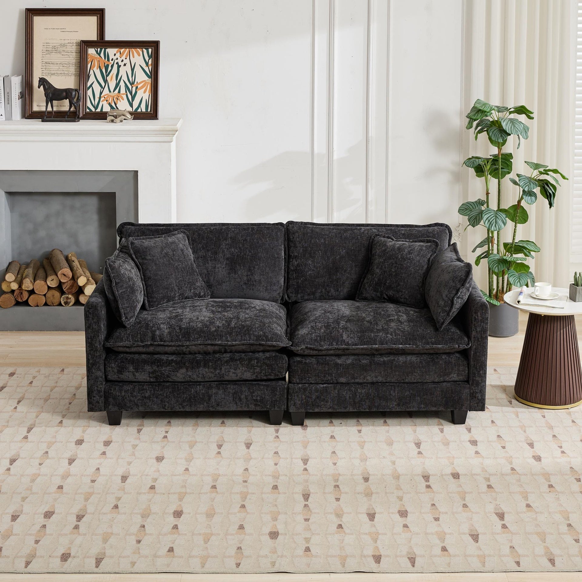 Cloud Sofa LoveSeat (Ottoman is not included), Modern Sectional Couch, for Living Room Bedroom and Apartment, Comfy Double Layer Upholstered Seat Cushion, Breathable Chenille Fabric, Black,SW5012BK