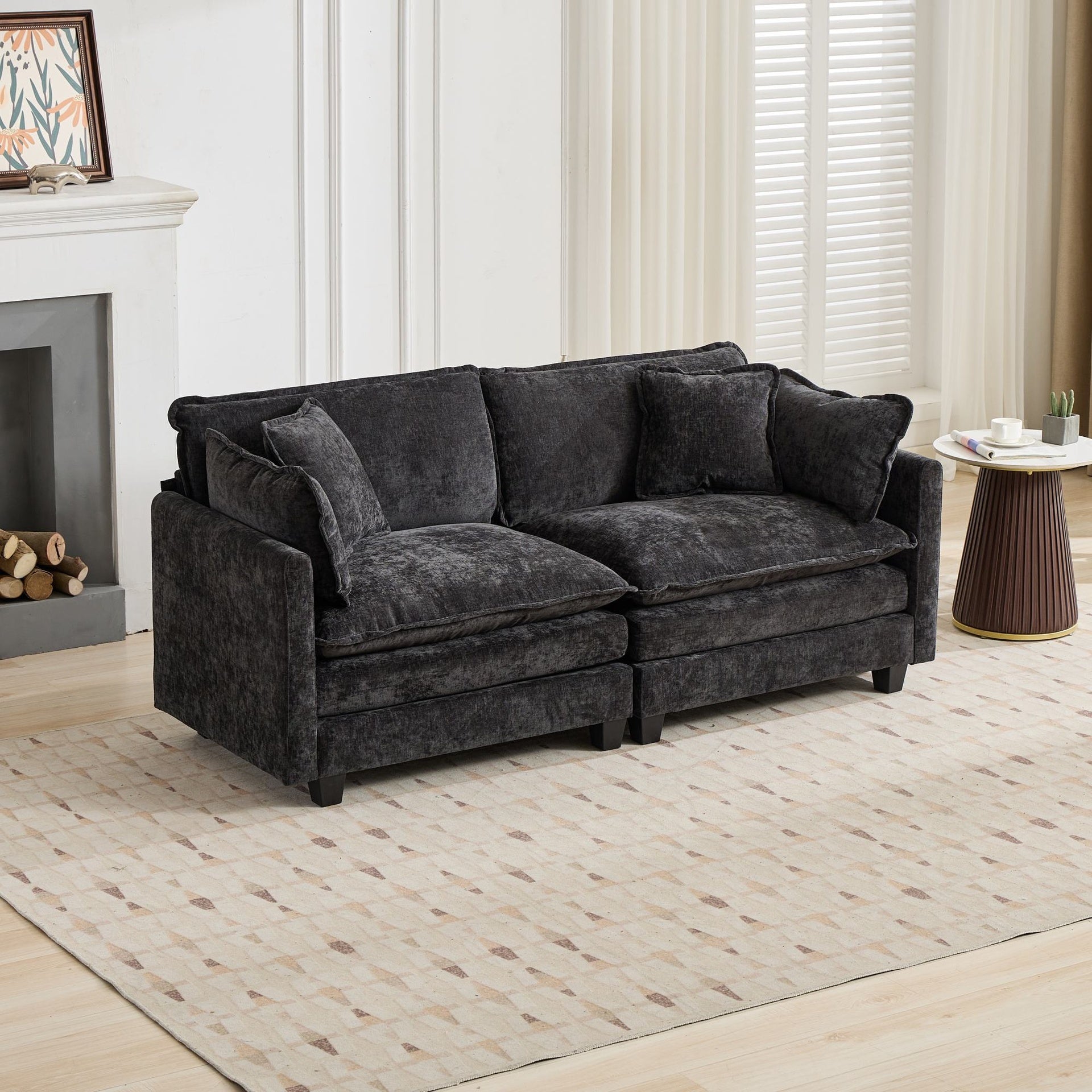 Cloud Sofa LoveSeat (Ottoman is not included), Modern Sectional Couch, for Living Room Bedroom and Apartment, Comfy Double Layer Upholstered Seat Cushion, Breathable Chenille Fabric, Black,SW5012BK