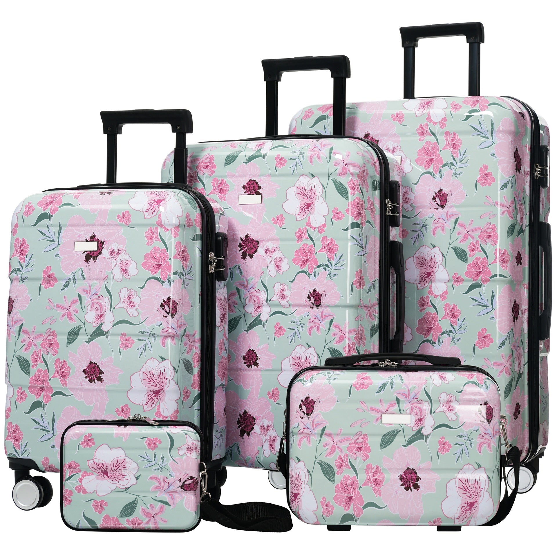 Luggage Sets New Model PC 5pcs, Hardside Lightweight Durable 20" 24" 28" Suitcases  with 8" 14" Cases, Suitcase with Lock Spinner Wheels