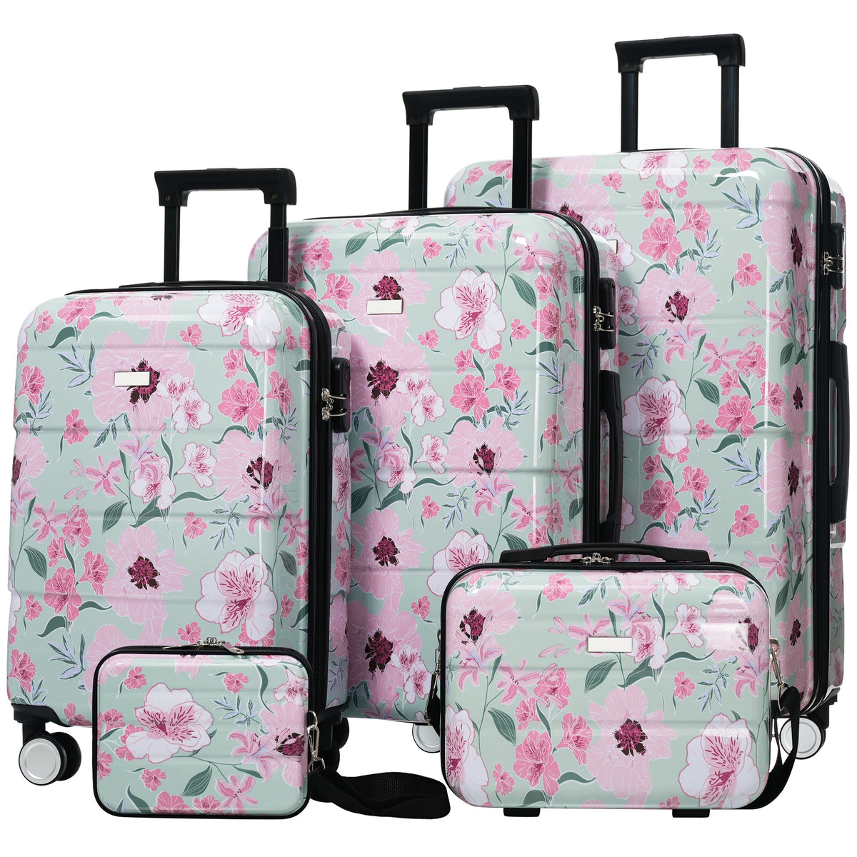 Luggage Sets New Model PC 5pcs, Hardside Lightweight Durable 20" 24" 28" Suitcases  with 8" 14" Cases, Suitcase with Lock Spinner Wheels