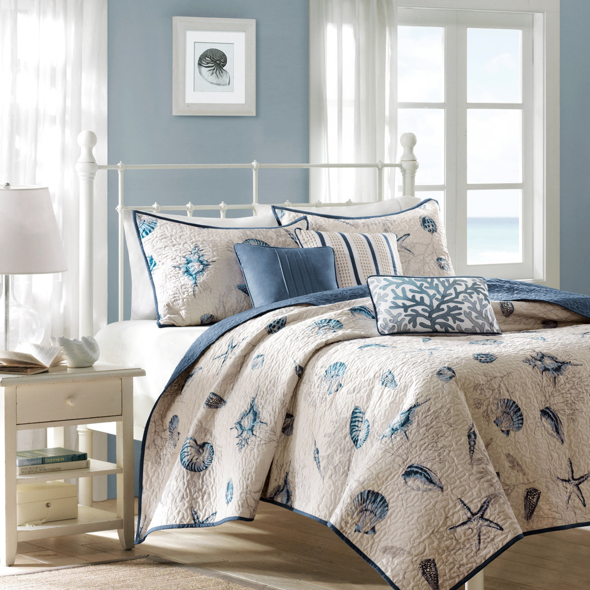 Brushed Microfiber Quilt Set with Throw Pillows Blue Twin/Twin XL