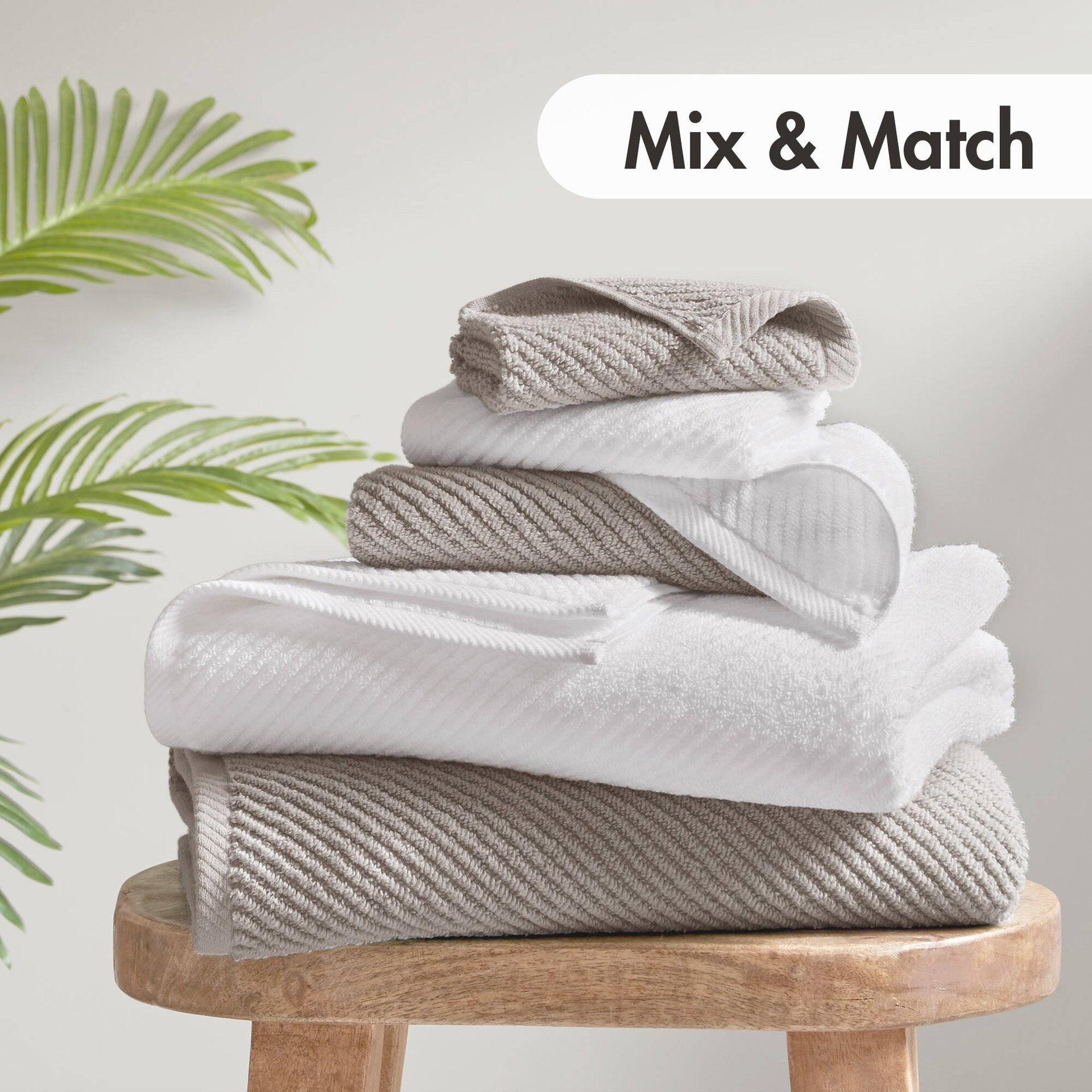 4-Piece 100% Cotton Quick Dry Diagonal Ribbed 4pcs Hand Towel Set, Grey