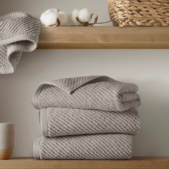 4-Piece 100% Cotton Quick Dry Diagonal Ribbed 4pcs Hand Towel Set, Grey