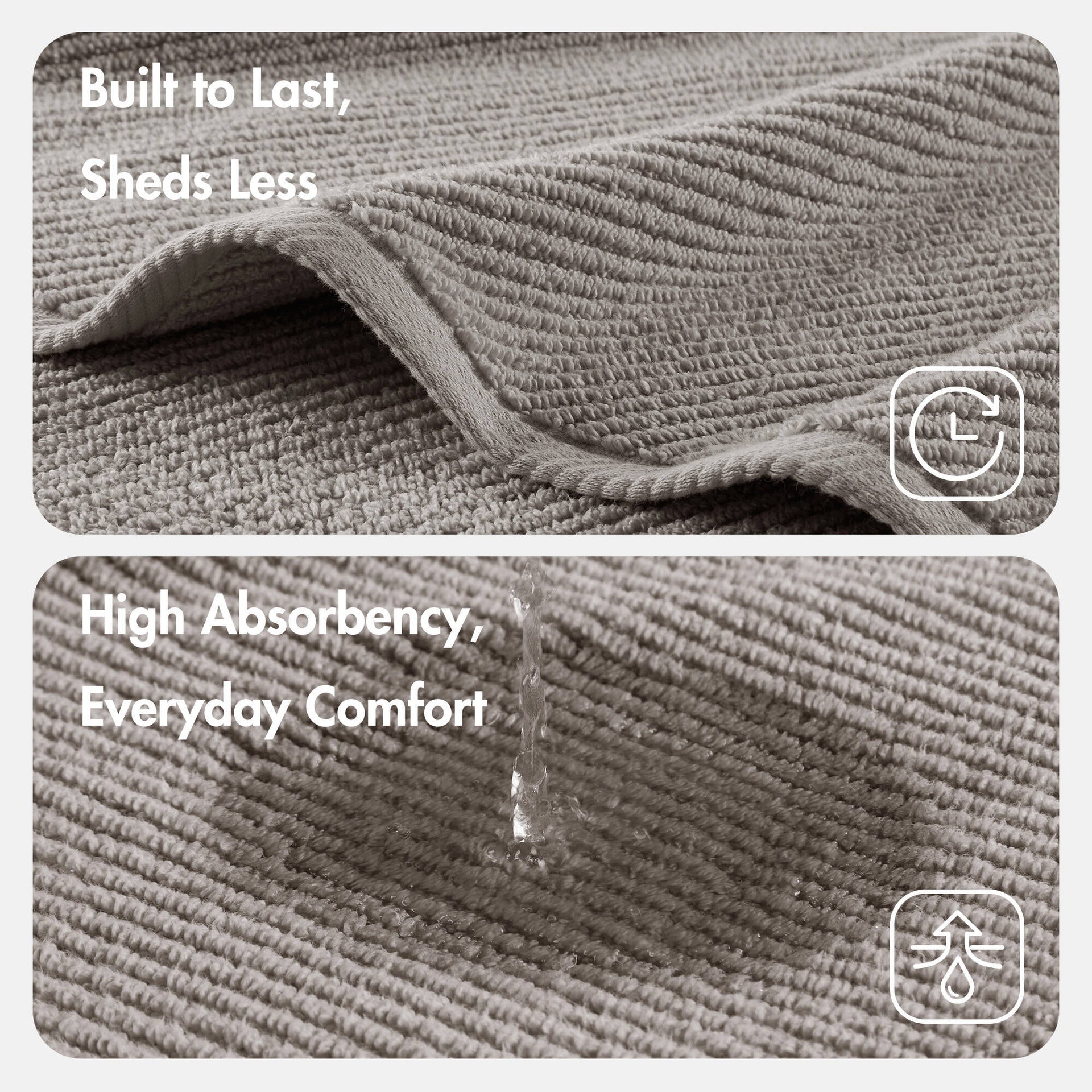 4-Piece 100% Cotton Quick Dry Diagonal Ribbed 4pcs Hand Towel Set, Grey