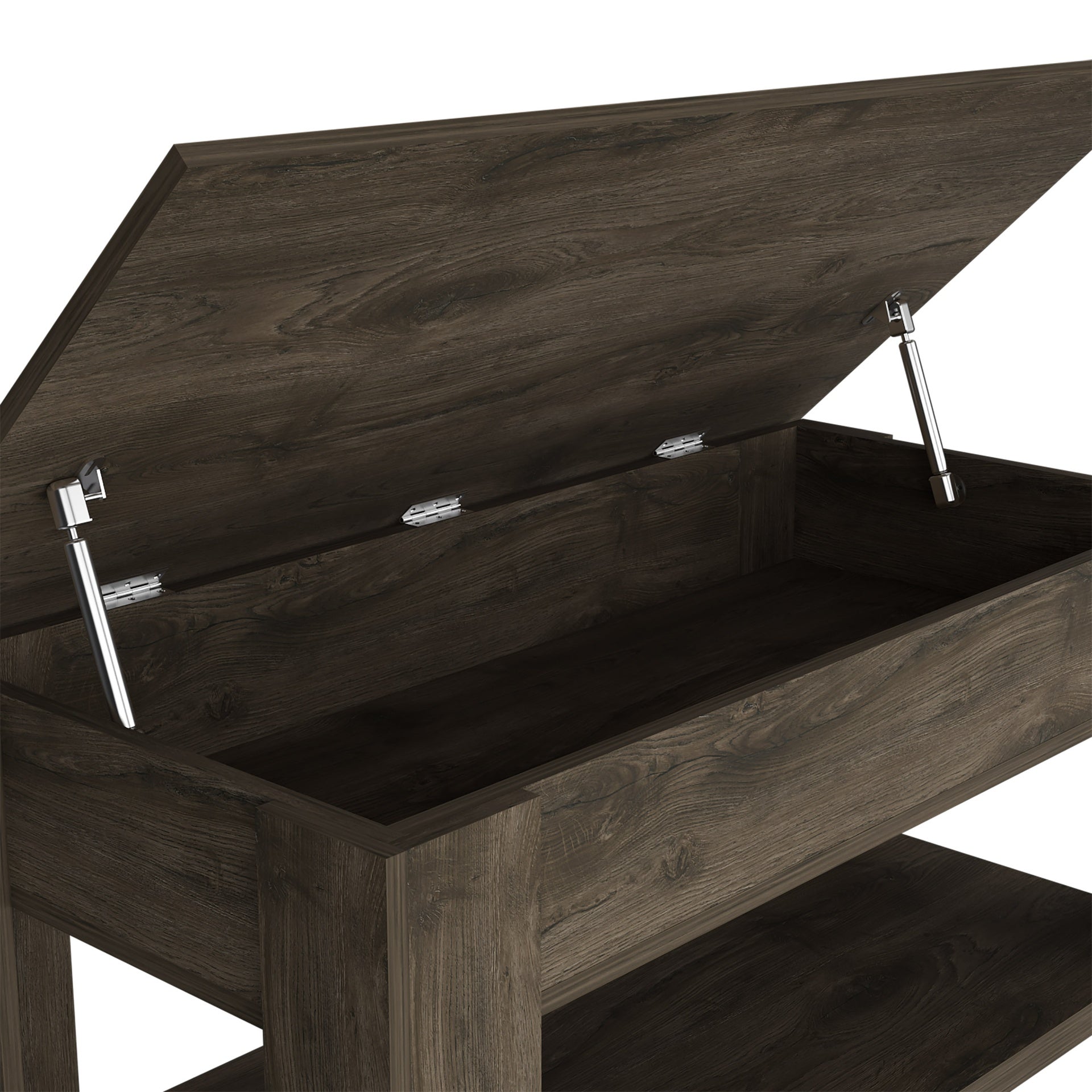Storage Table Polgon, Extendable Table Shelf, Lower Shelf, Dark Brown Finish