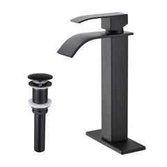 Waterfall Spout Bathroom Sink Single Handle Faucet with Pop-Up Drain (No Overflow)