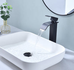 Waterfall Spout Bathroom Sink Single Handle Faucet with Pop-Up Drain (No Overflow)
