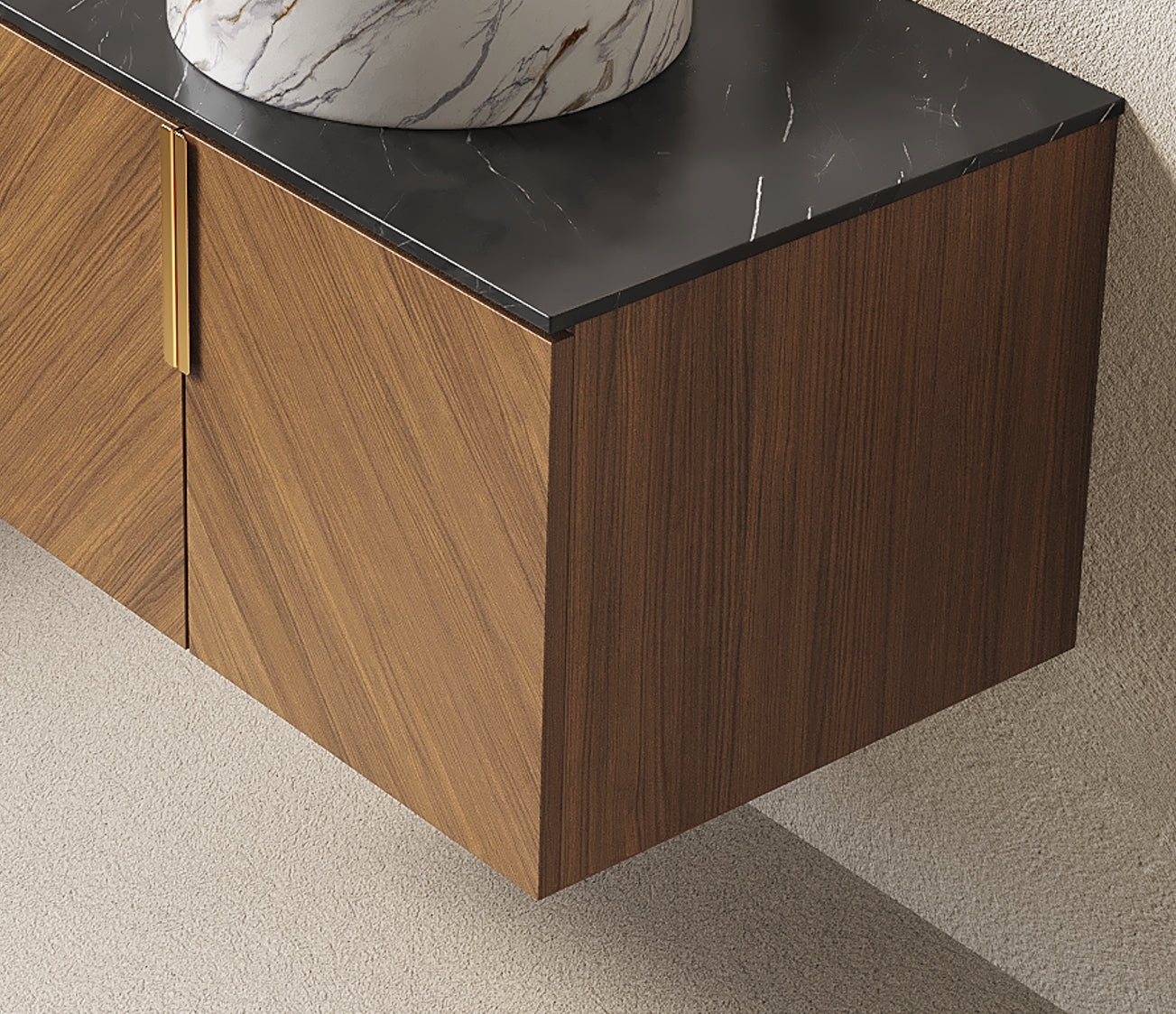 30" ARAI Black Sintered Stone with Stone Pattern Countertop and Brown Oak Cabinet, NO Basin, NO Faucet and Sink Cover