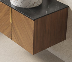 30" ARAI Black Sintered Stone with Stone Pattern Countertop and Brown Oak Cabinet, NO Basin, NO Faucet and Sink Cover