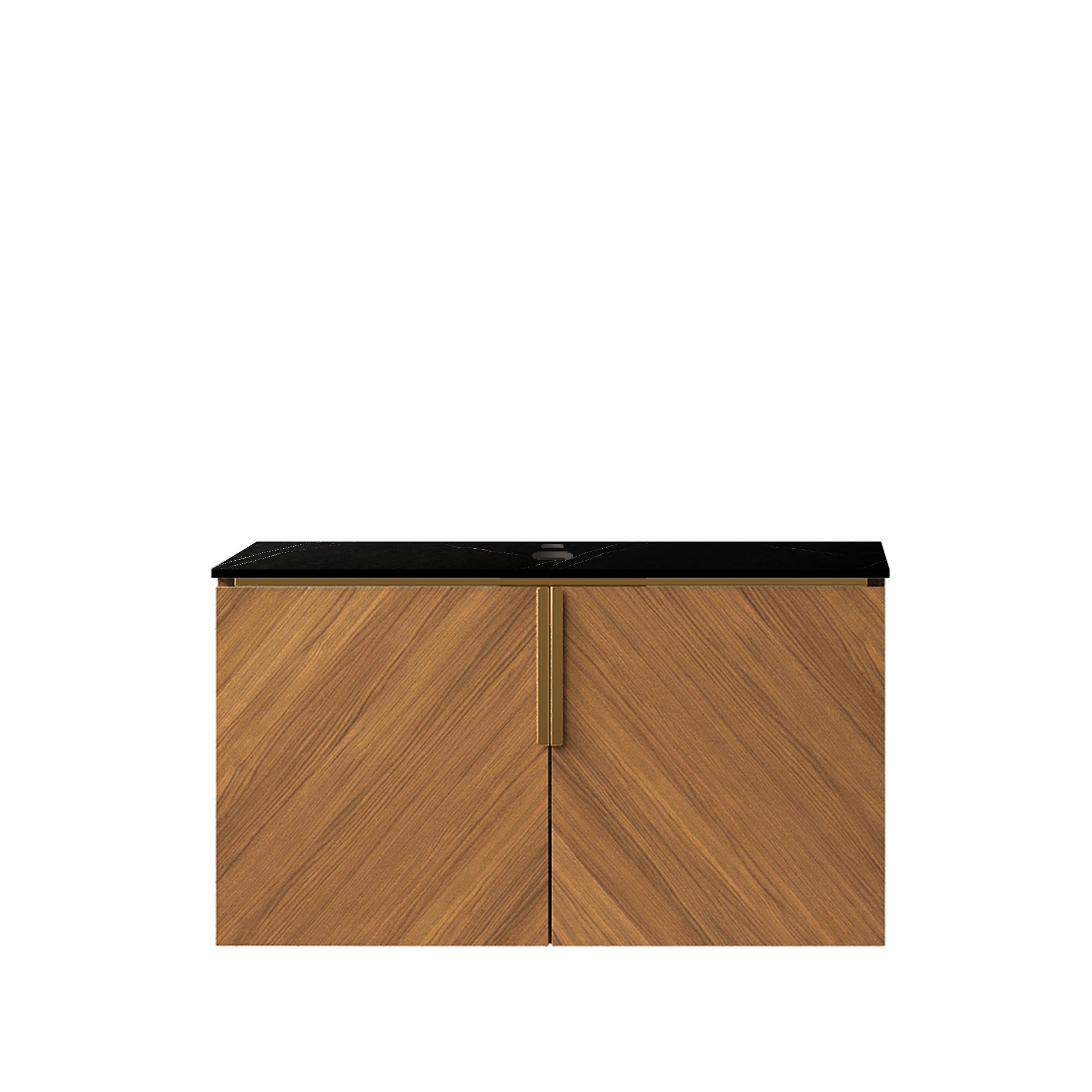 30" ARAI Black Sintered Stone with Stone Pattern Countertop and Brown Oak Cabinet, NO Basin, NO Faucet and Sink Cover