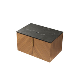 30" ARAI Black Sintered Stone with Stone Pattern Countertop and Brown Oak Cabinet, NO Basin, NO Faucet and Sink Cover
