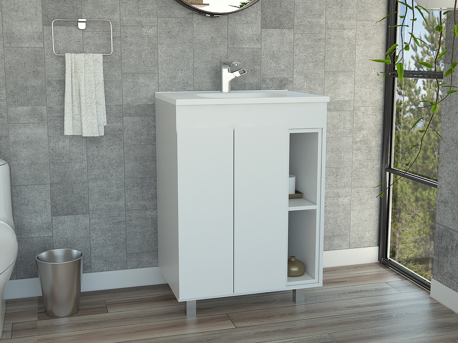White 2-Shelf Rectangle Freestanding Vanity Cabinet