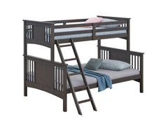 Modern Transitional Style Twin Over Full Bunk Bed With Ladder And Grey Mix Finish
