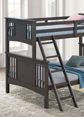 Modern Transitional Style Twin Over Full Bunk Bed With Ladder And Grey Mix Finish
