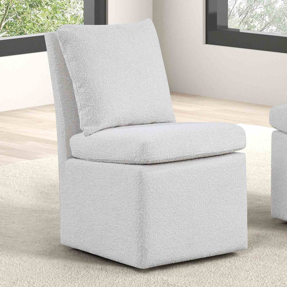 Contemporary Style 1pc Dining Chair Casters Removable Back Pillow White Finish Dining Room