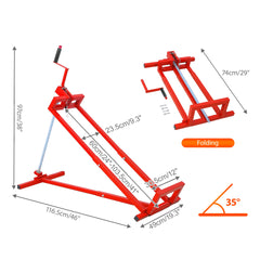 Heavy Duty Steel Riding Mower Lift, 880 Lbs Lawn Mower Lift Jack, Foldable Lawn Tractor Lift, Telescopic Maintenance Jack with Manual & Power Tool Handle for Lawn Mowers and Garden Tractors, Red